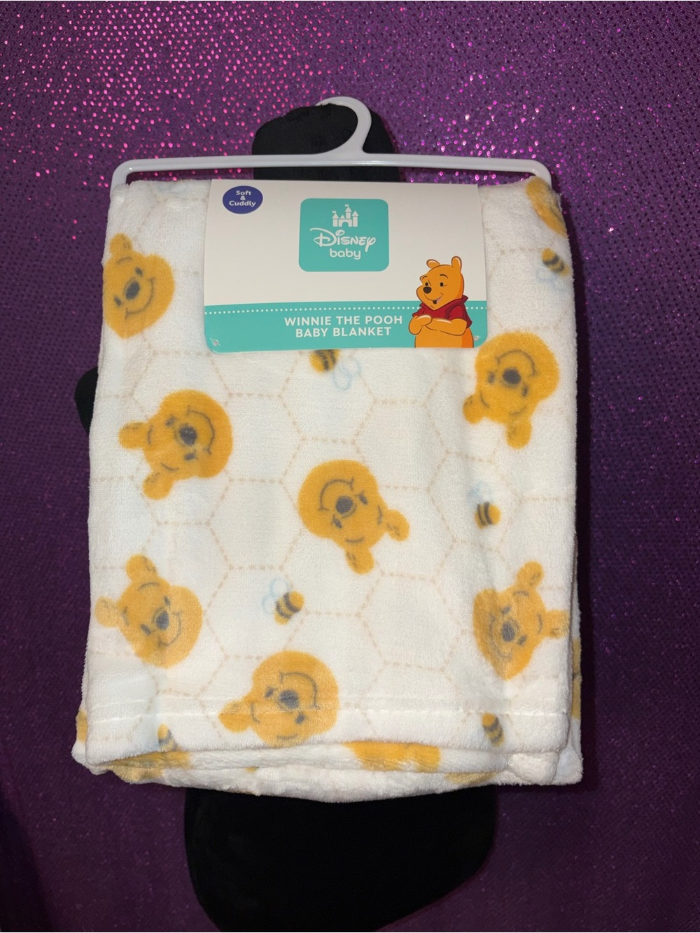 🆕💜 Disney Baby Winnie the Pooh Plush Baby Blanket 30x40 Yellow White Nursery